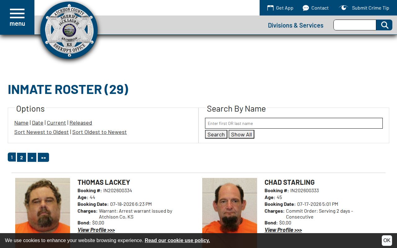 Atchison County current custody versus released inmate search