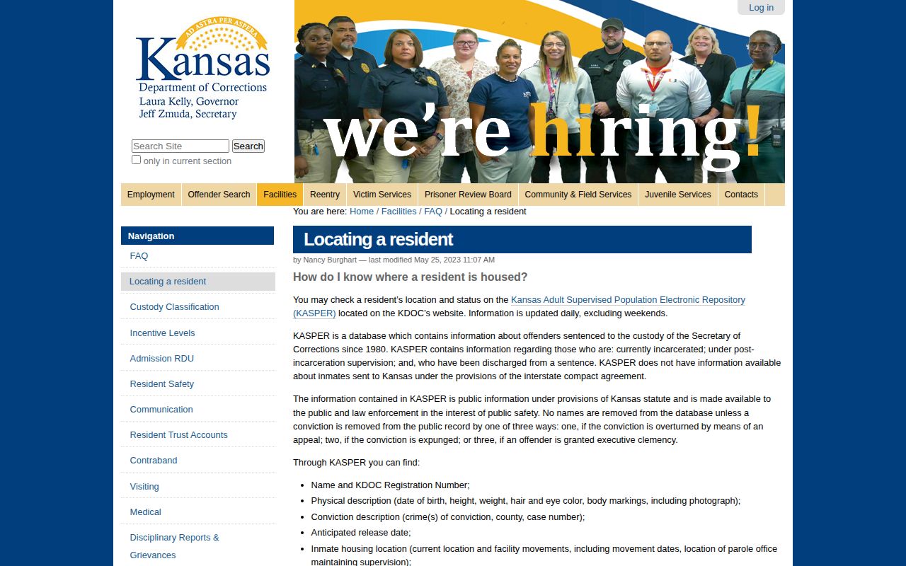 KDOC KASPER fields for Atchison County released inmate records